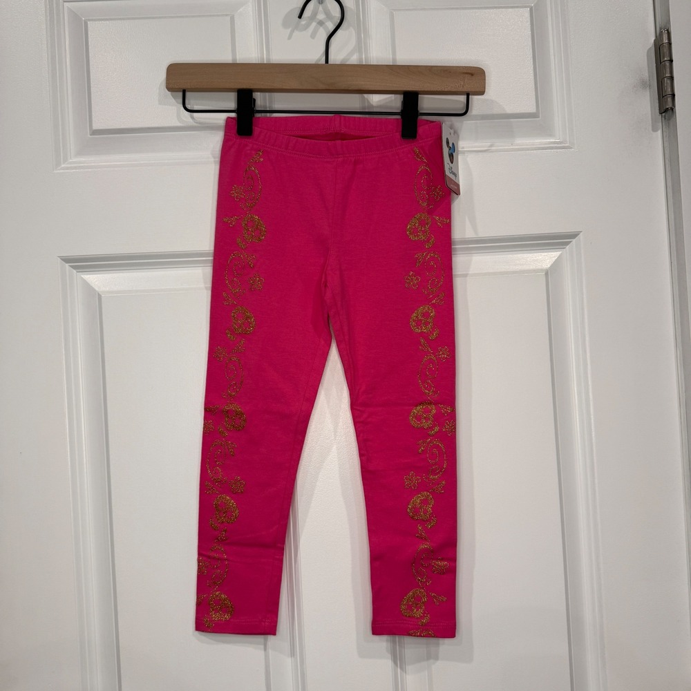 Disney‎ Girls Pink Coco Gold Glitter Skull Leggings Size 4 NWT